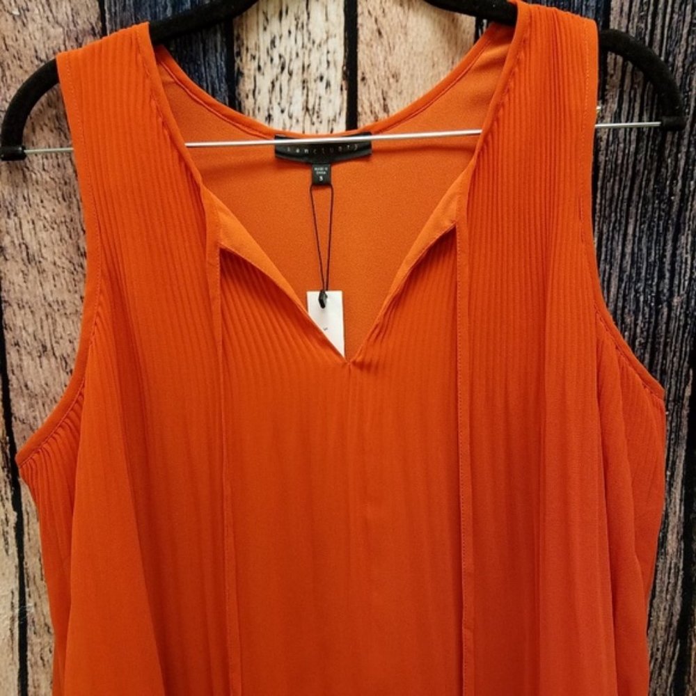 Pleated Orange Sleeveless Top